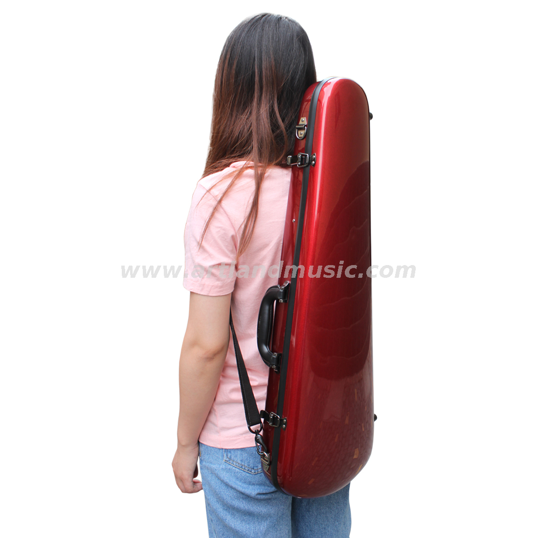Triangle Shape Fiberglass Violin Case (SVC302F) Red