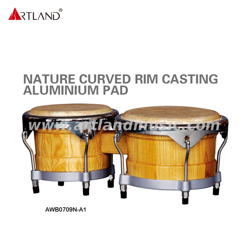 Die cast aluminum base bongo drum with concave natural color electroplating stretch ring（AWB0709N-A1）