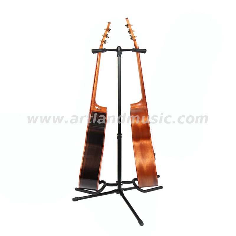 Double head wooden guitar ground frame electric guitar folk instrument double head vertical stand(AGS302-2)