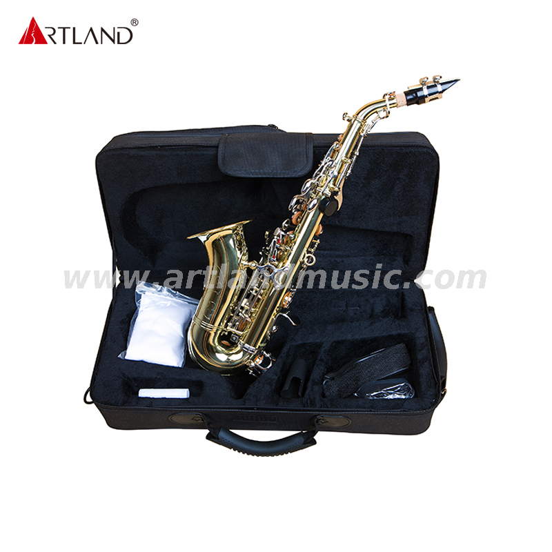 Hand Engraved Gold Lacquer Curved Soprano Saxophone With Nickel Key ASS3506D