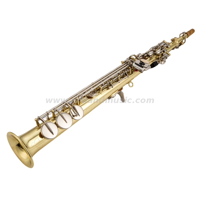 Soprano Saxophone Gold Lacquer Nickel Key, with Both Straight Curved Neck (ASS5505GN)